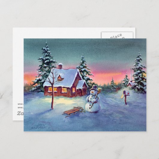 Carte Postale SNOWMAN & SLED par SHARON SHARPE (Devant / Derrière)