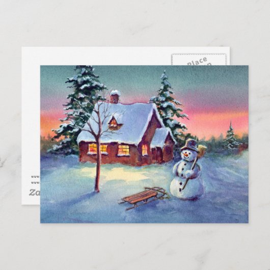 Carte Postale SNOWMAN & SLED par SHARON SHARPE (Devant / Derrière)