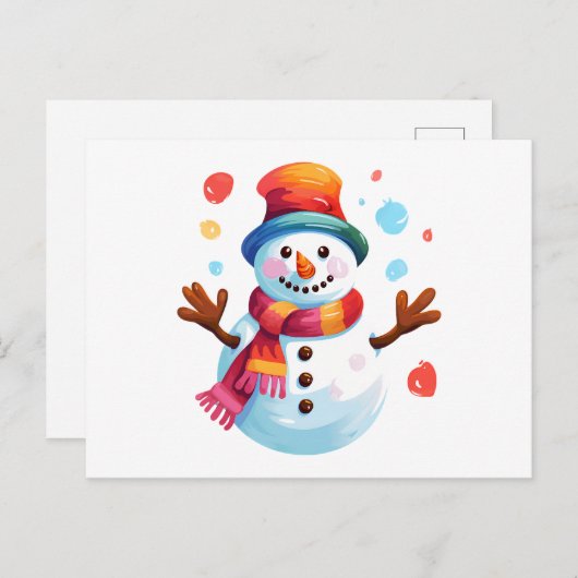 Carte Postale Snowman - Snowman gai pour Noël (Devant / Derrière)