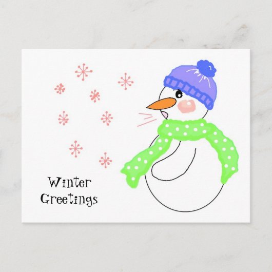 Carte Postale Snowman soufflant Snowflake salutations (Devant)