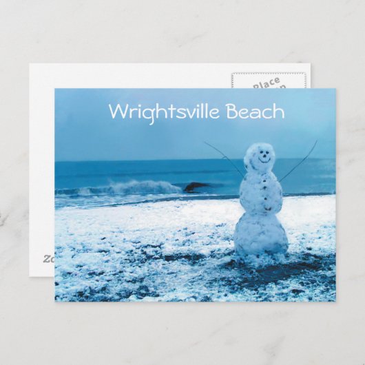 Carte postale Snowman sur la plage (Devant / Derrière)