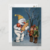 Carte Postale Snowman vintage avec présentateurs (Devant / Derrière)