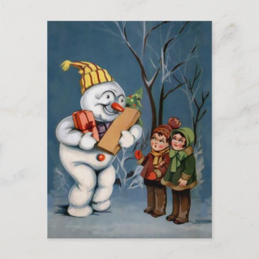 Carte Postale Snowman vintage avec présentateurs (Devant)