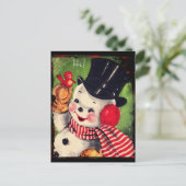 Carte Postale Snowman vintage avec un Oiseau Rouge (Debout devant)