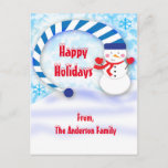 Carte postale Snowman Winter Christmas Holiday Car<br><div class="desc">Carte postale de Noël de Noël de Snowman. Contactez-moi pour une commande personnalisée ou une coloration personnalisée.</div>