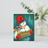 Carte Postale Snowman with red cylinder hat, holiday greetings (Debout devant)