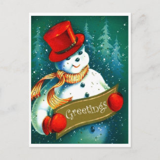 Carte Postale Snowman with red cylinder hat, holiday greetings