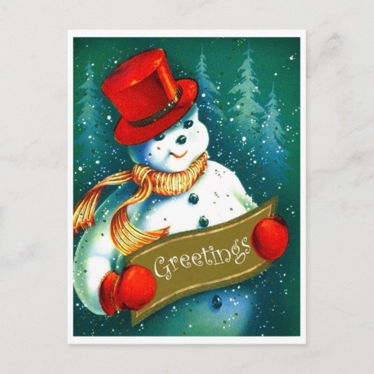 Carte Postale Snowman with red cylinder hat, holiday greetings (Devant)