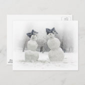 Carte Postale Snowmen avec Big Bow Casquettes (Devant / Derrière)