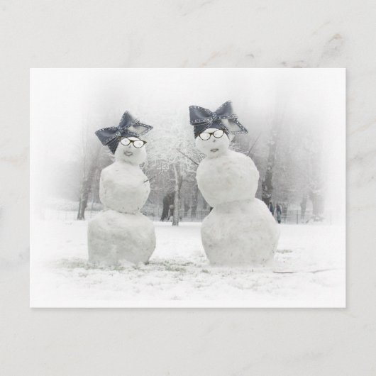 Carte Postale Snowmen avec Big Bow Casquettes (Devant)