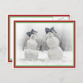 Carte Postale Snowmen avec Big Bow Casquettes (Devant / Derrière)