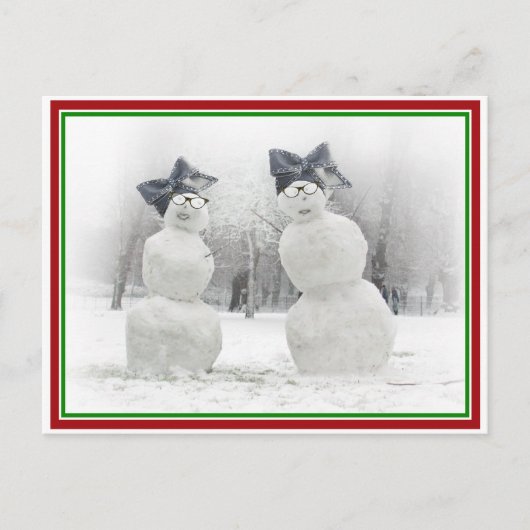 Carte Postale Snowmen avec Big Bow Casquettes (Devant)