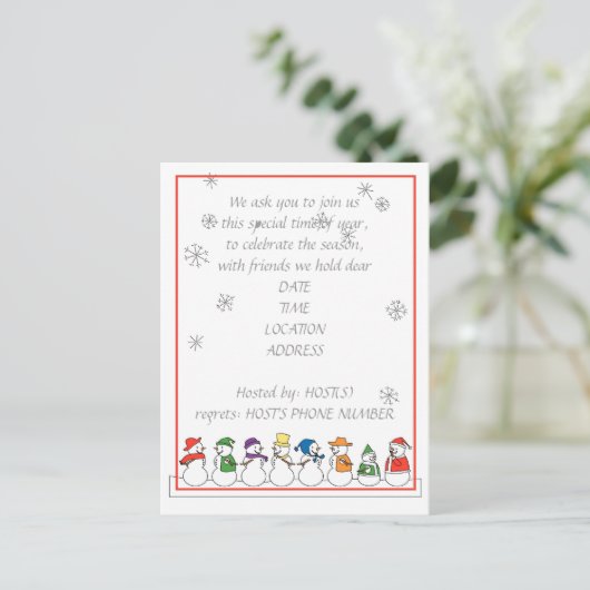 Carte Postale Snowmen Fête Invitation (Debout devant)