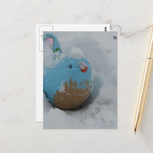 Carte Postale Snowy Blue Bird (Devant/Arrière en situation)