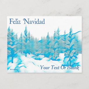 Carte Postale Snowy Blue Trees - Feiz Navidad