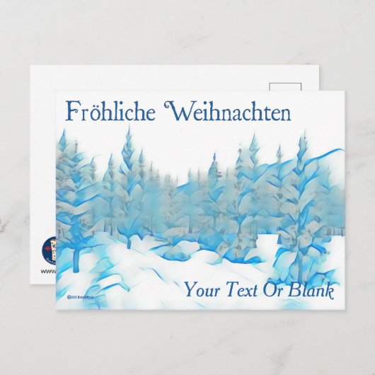 Carte Postale Snowy Blue Trees - Fröhliche Weihnachten (Devant / Derrière)