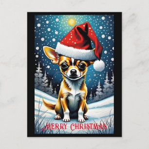 Carte Postale Snowy Meadow Cute Chihuahua Père Noël Noël