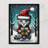 Carte Postale Snowy mignon bébé Snow Leopard Père Noël cadeau de (Devant)