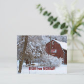 Carte Postale SNOWY RED BARN, HELLO from MICHIGAN! (Debout devant)