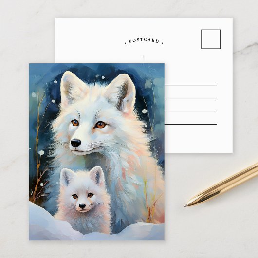 Carte Postale Snowy Winter Arctic Fox Modern Art