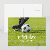 Carte Postale Soccer Anniversaire avec balle et Joyeux Anniversa (Devant / Derrière)