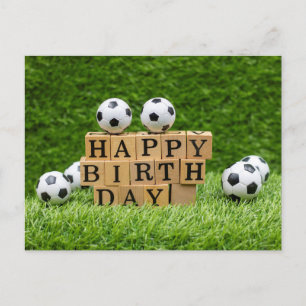 Carte Postale Soccer Anniversaire avec balle et Joyeux mot d'ann