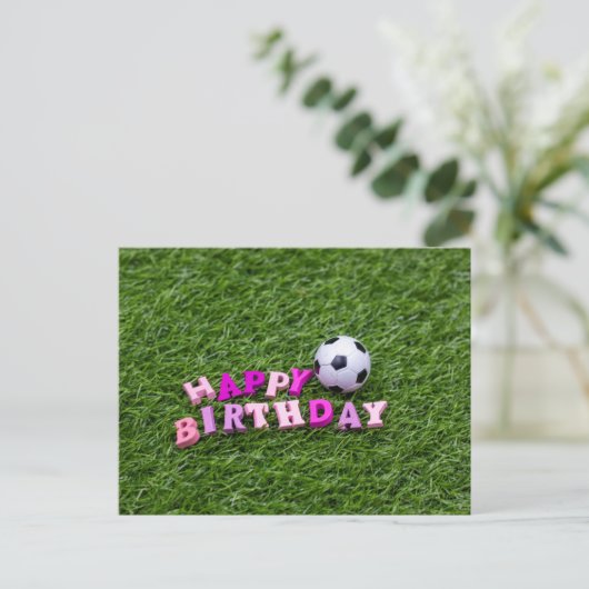 Carte Postale Soccer Anniversaire avec balle et Joyeux mot d'ann (Debout devant)