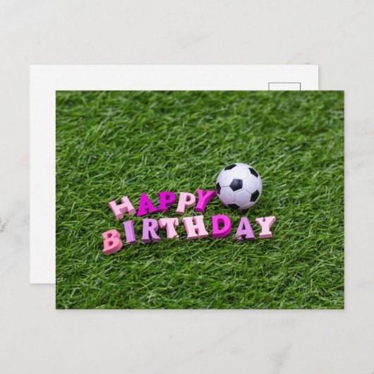 Carte Postale Soccer Anniversaire avec balle et Joyeux mot d'ann (Devant / Derrière)