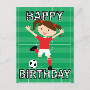 Carte Postale Soccer Birthday Girl 1 Red and White