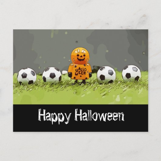 Carte Postale Soccer Happy Halloween avec des boules sur herbe v (Devant)