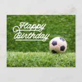 Carte Postale Soccer Joyeux Anniversaire avec balle sur herbe ve (Devant)