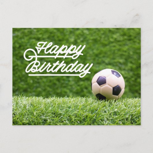 Carte Postale Soccer Joyeux Anniversaire avec balle sur herbe ve (Devant)