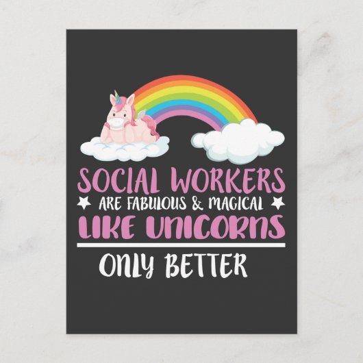 Carte Postale Social Worker Cute Rainbow Magique Unicorn (Devant)