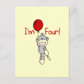 Carte Postale Sock Monkey 4th Birthday Tshirts et cadeaux (Devant)