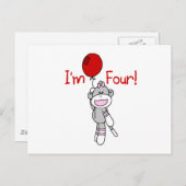 Carte Postale Sock Monkey 4th Birthday Tshirts et cadeaux (Devant / Derrière)