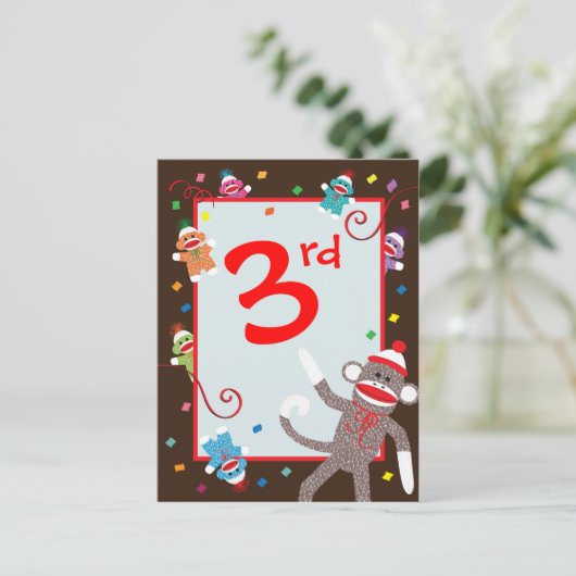 Carte Postale Sock Monkey Birday Party Banner 3e (Debout devant)