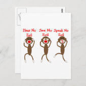 Carte Postale Sock Monkey : écoutez, parlez, ne voyez aucun mal (Devant / Derrière)