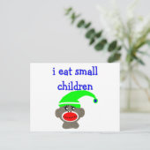 Carte Postale Sock Monkey "I MANGE PETITS ENFANTS" (Debout devant)