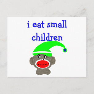 Carte Postale Sock Monkey "I MANGE PETITS ENFANTS"