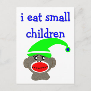 Carte Postale Sock Monkey "I MANGE PETITS ENFANTS"