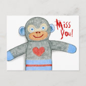 Carte postale Sock Monkey "Miss You" (Devant)