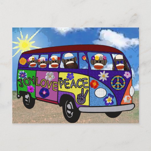 Carte Postale Sock Monkey Peace Bus 2 (Devant)