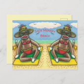Carte Postale SOCK MONKEY RED BIKINI, AU CARTOON DE PLAGE Drôle (Devant / Derrière)