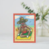 Carte Postale SOCK MONKEY RED BIKINI, AU CARTOON DE PLAGE Drôle (Debout devant)