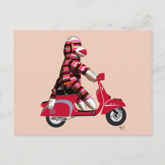 Carte Postale Sock Monkey sur Red Moped (Devant)