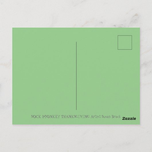 CARTE POSTALE SOCK MONKEY THANKSGIVING ET CITROUILLE PIE (Dos)