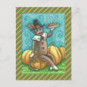 CARTE POSTALE SOCK MONKEY THANKSGIVING ET CITROUILLE PIE (Devant)