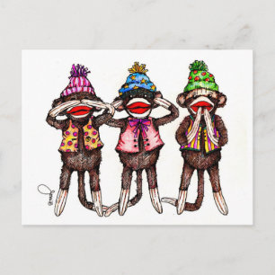 Carte Postale Sock Monkeys-Voir, Entendre, Parler Pas De Mal