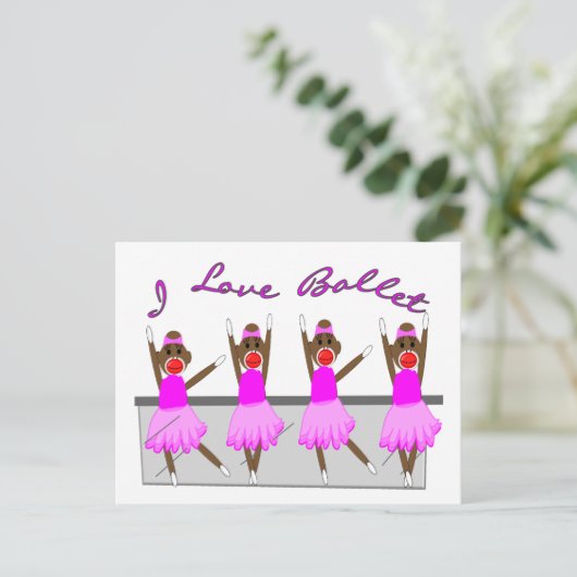Carte Postale sock singe   "I LOVE BALLET" (Debout devant)