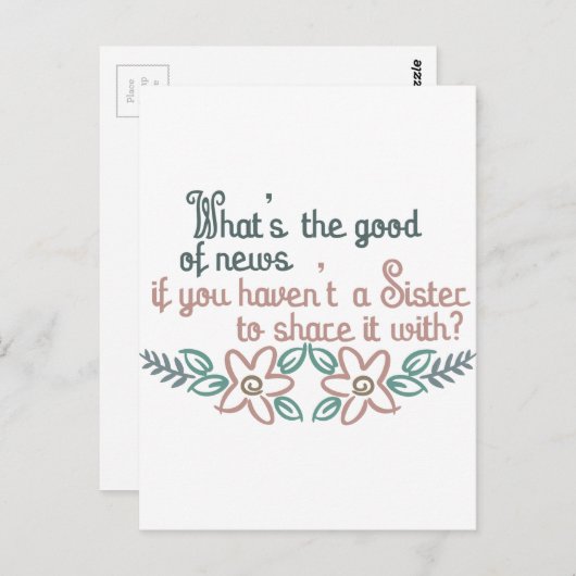 Carte Postale Soeur à partager (Devant / Derrière)